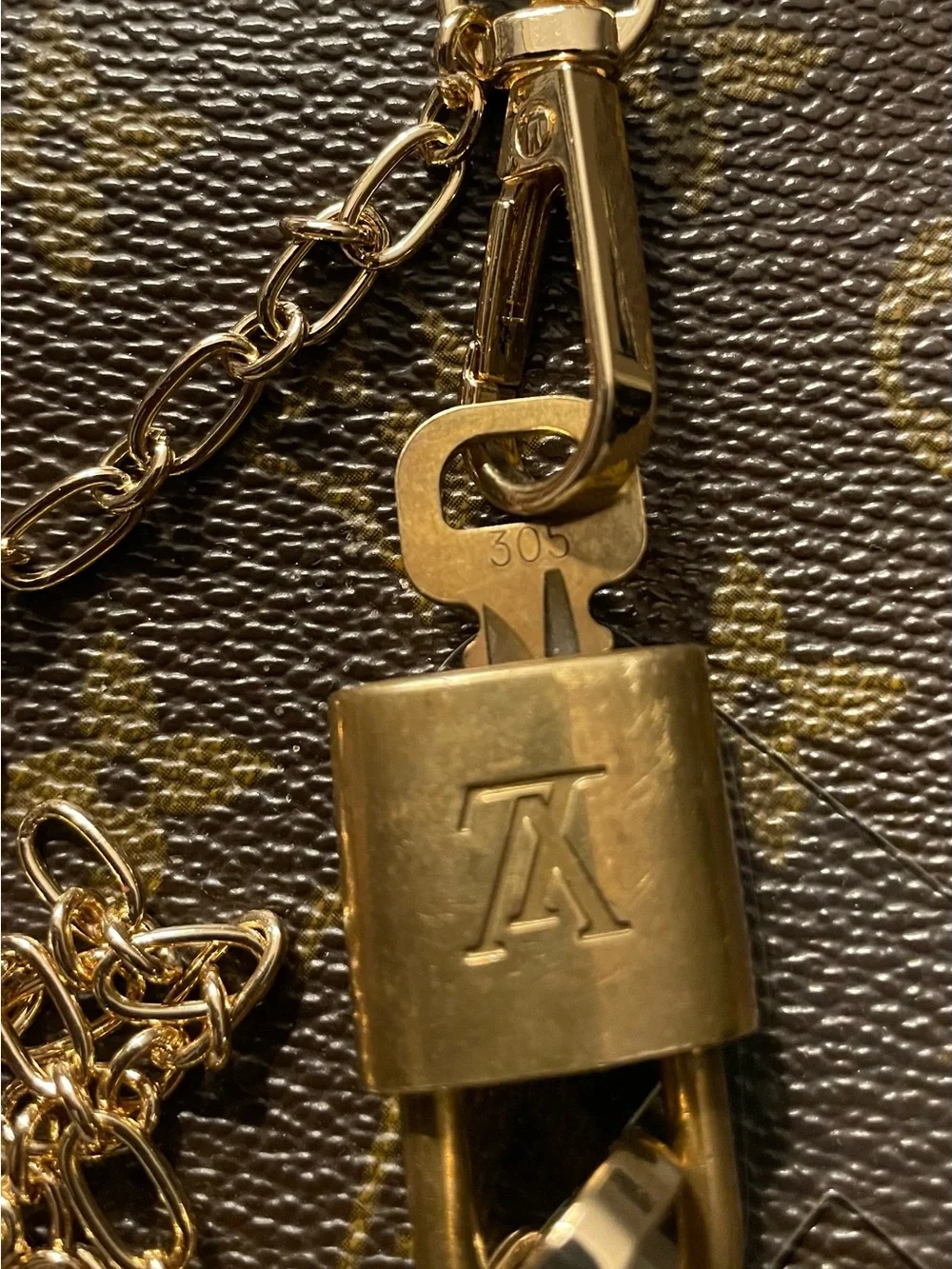 Louis Vuitton Gold-tone Padlock and Key Charm Necklace